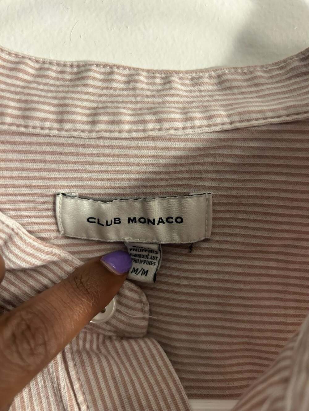Club Monaco Striped Short Sleeve Grandad Collar Popover Shirt - Picture 3 of 4